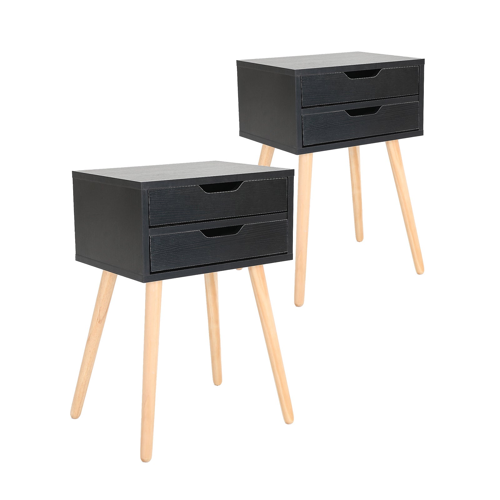 2X Bedside Table 2 Drawer Wood Leg Storage Cabinet Nightstand SUZY BLACK