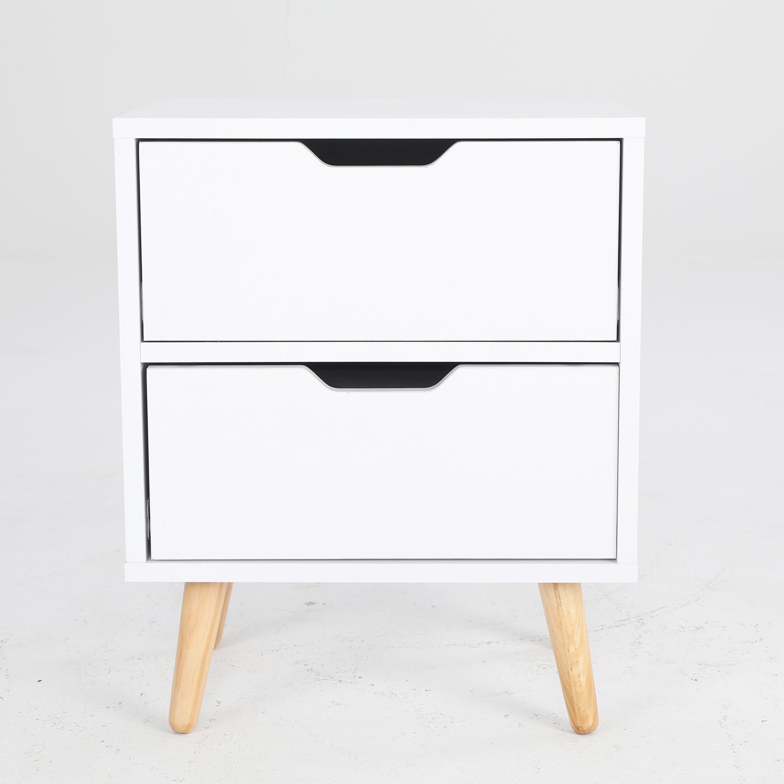 Bedside Table 2 Drawer Wood Leg Storage Cabinet Nightstand KIYO WHITE