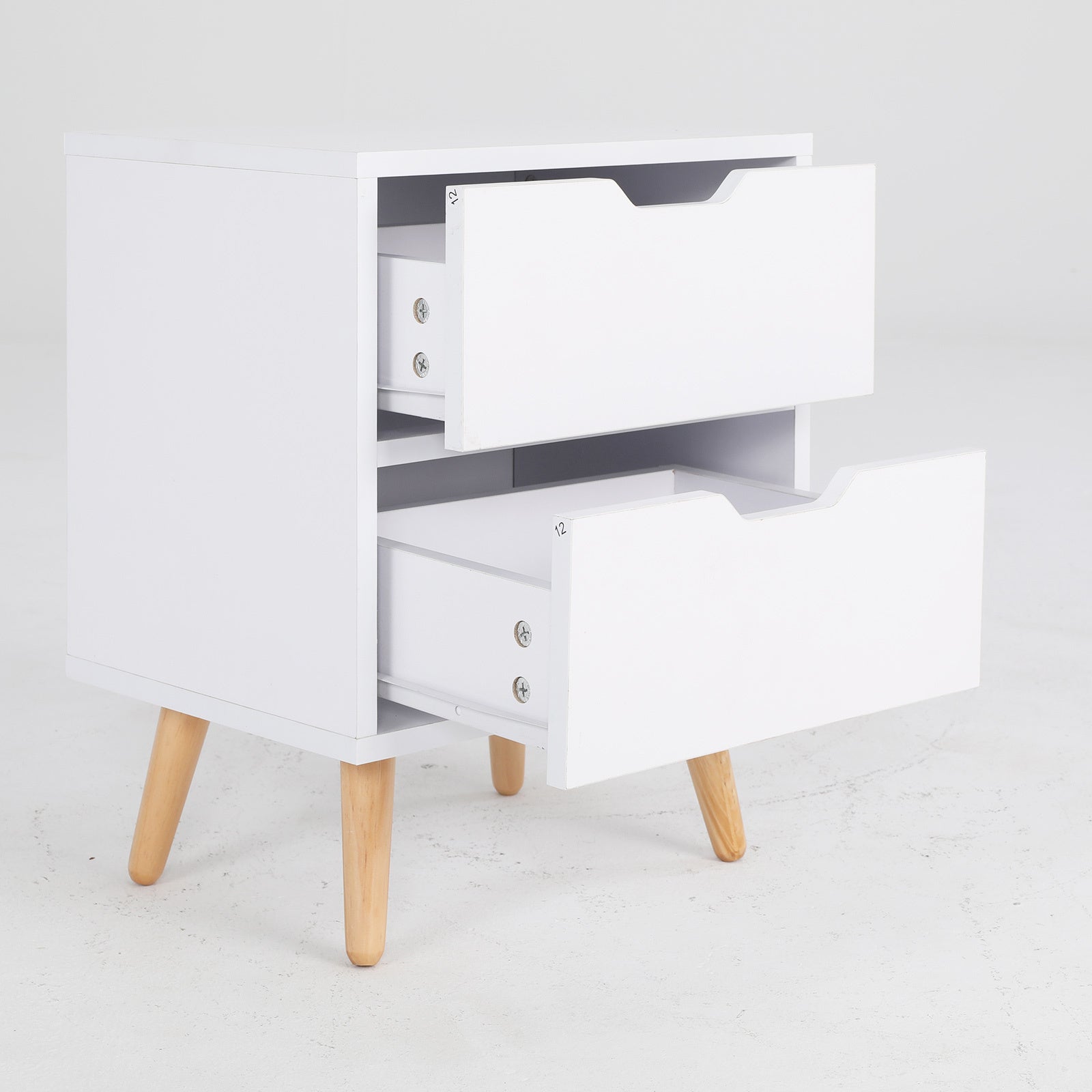 2X Bedside Table 2 Drawer Wood Leg Storage Cabinet Nightstand KIYO WHITE