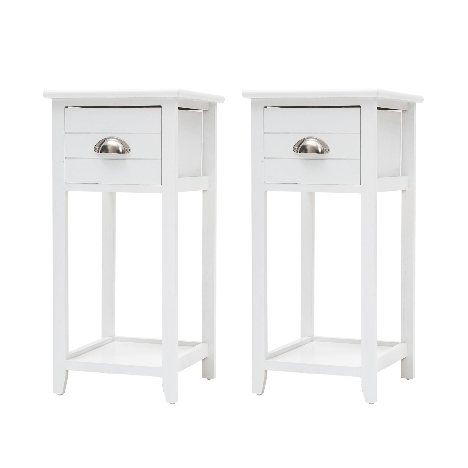 2X Bedside Table Drawer Vintage Side Table Storage Cabinet Bedroom VALERIE WHITE