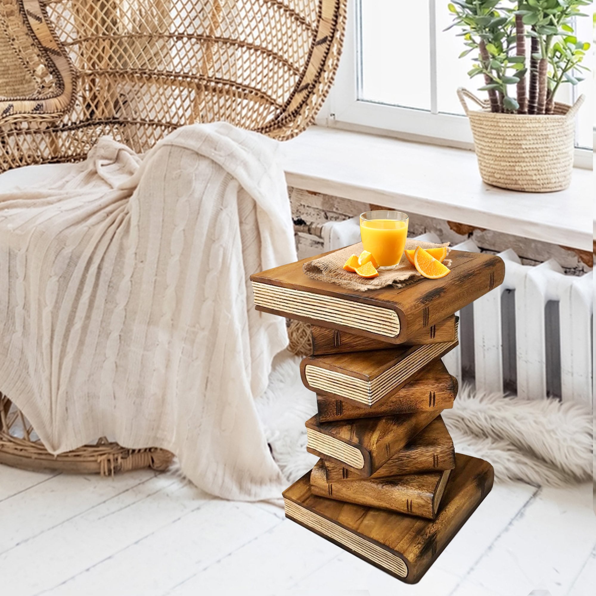 Side Table, corner Stool, Plant Stand Raintree Wood Natural Finish-Book