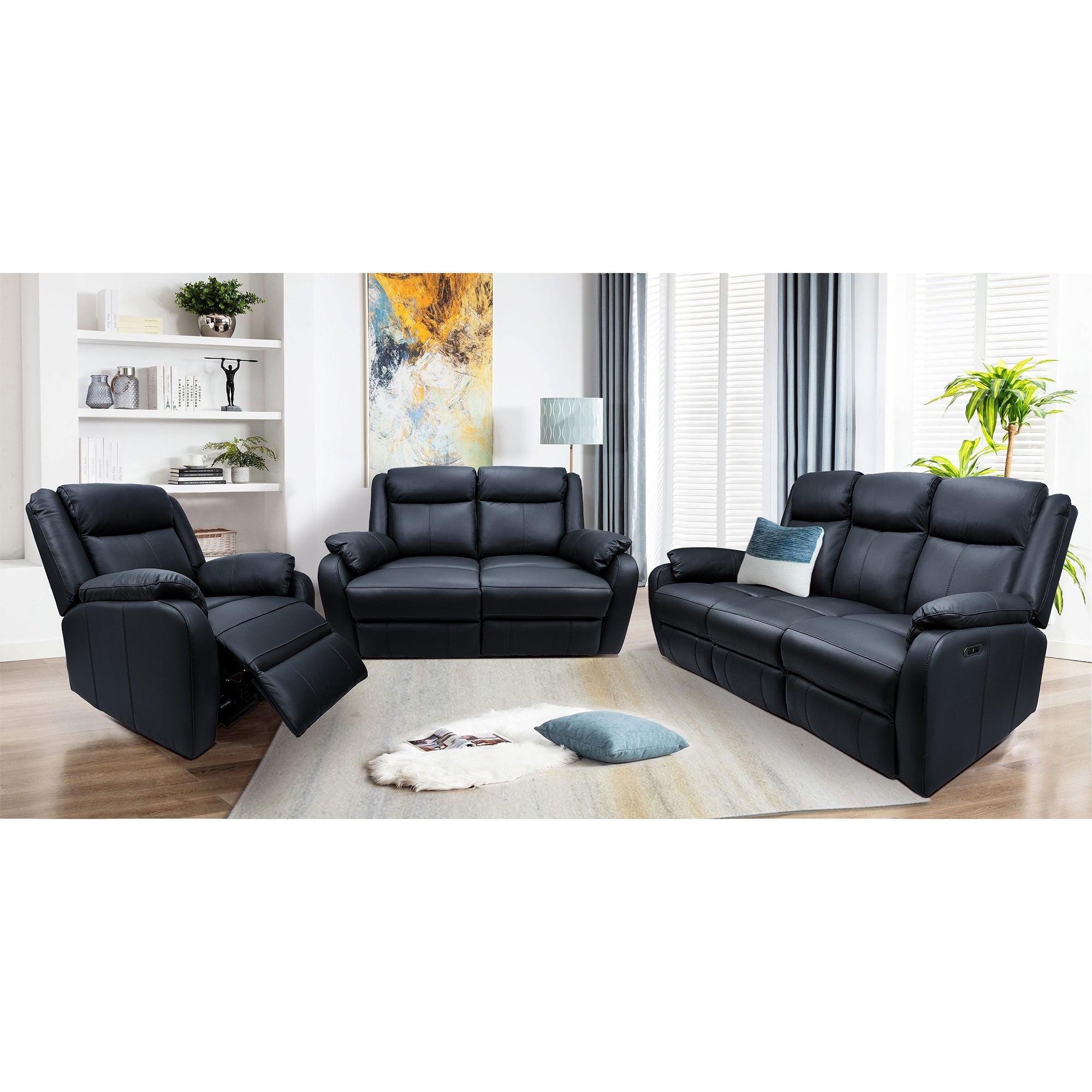 Bella 2 Seater Electric Recliner Genuine Leather Upholstered Lounge - Black