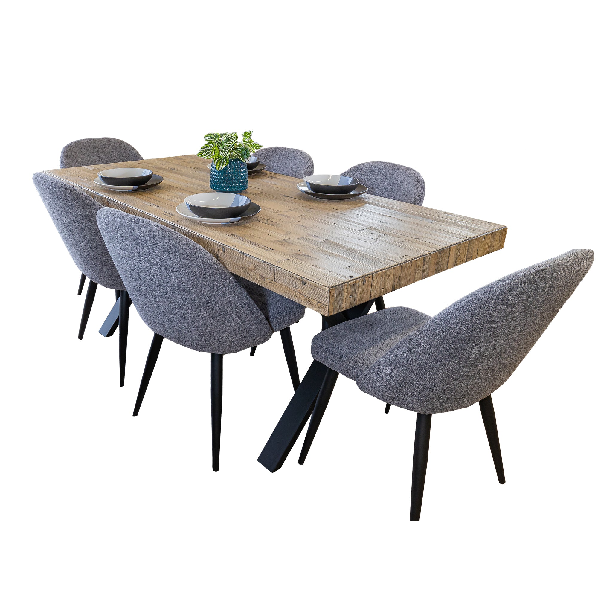 Anika 7pc Dining Set 180cm Table 6 Fabric Chair Fog - Smoke