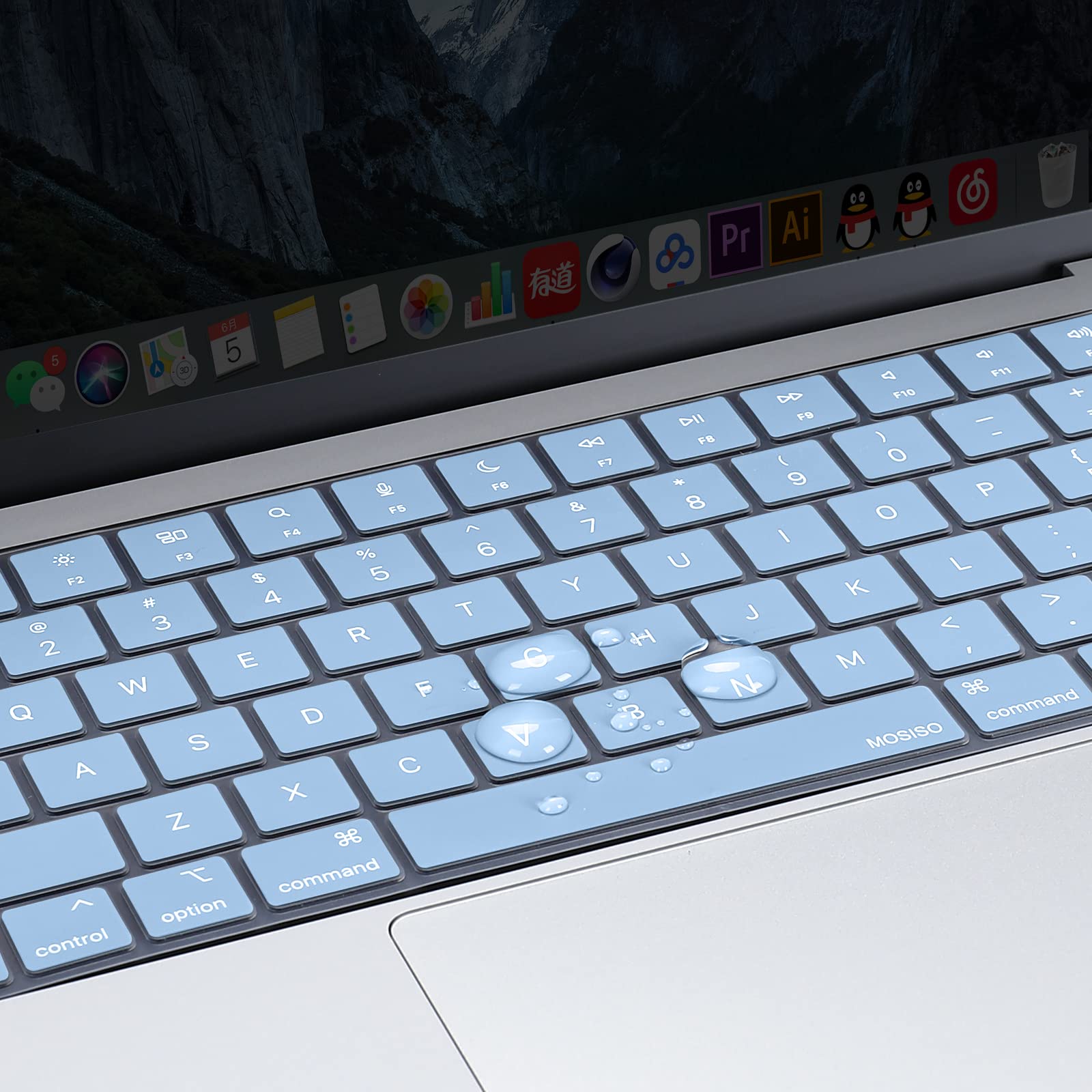 Keyboard Cover Skin For MacBook Air Pro 13 13.6 14 15.3 16 A2442 A2779 A2485 A2780 A2681 A2941 M1 M2 2021 to 2023 Sky Blue