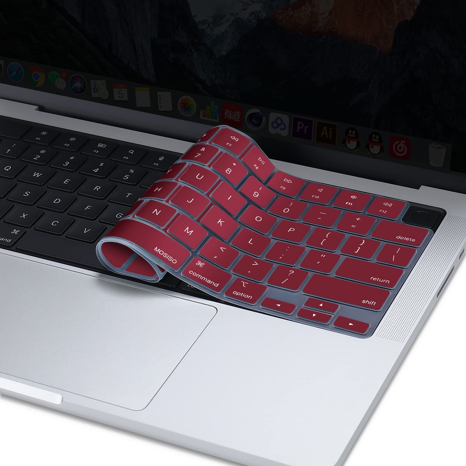 Keyboard Cover Skin For MacBook Air Pro 13 13.6 14 15.3 16 A2442 A2779 A2485 A2780 A2681 A2941 M1 M2 2021 to 2023 Wine Red