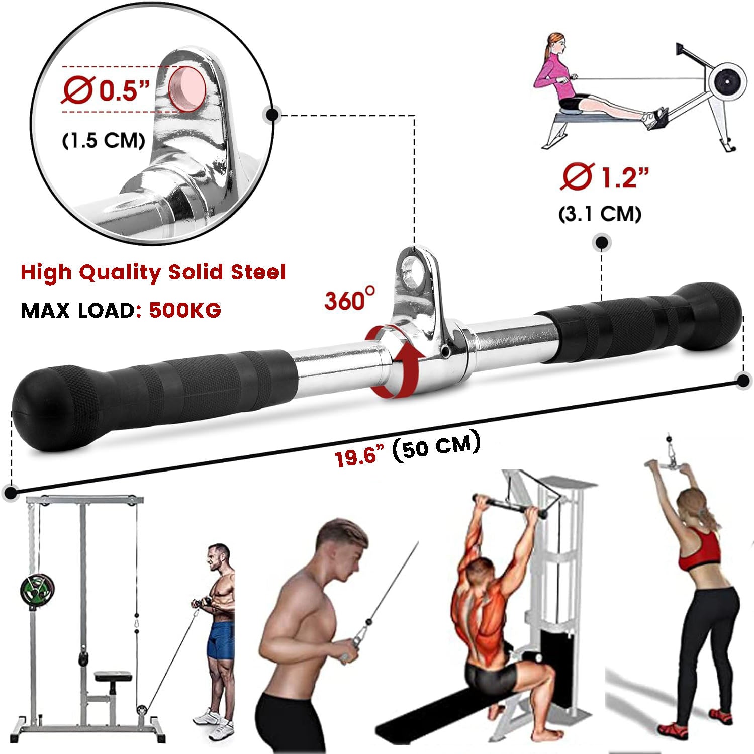 50cm Tricep Press Pulldown Bar Cable Machine LAT Pull down Bar Rotating straight Bar