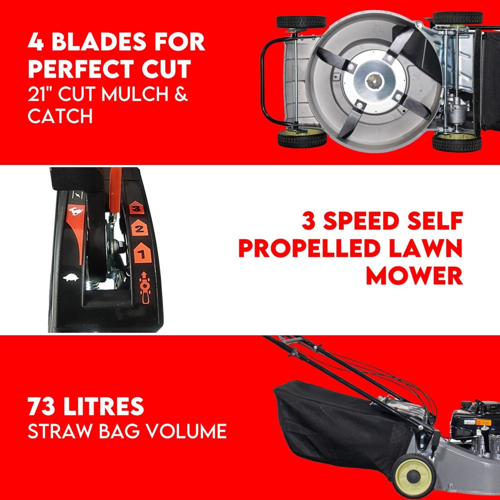 LAWN MOWER SELF PROPELLED 21" WITH A 5.5HP HONDA ENGINE ALLOY BODY MULCHING