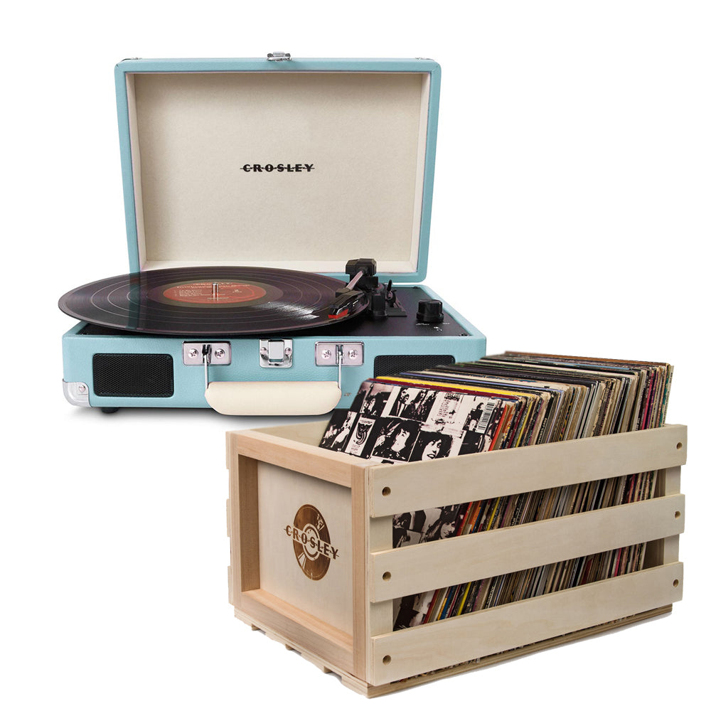 Crosley Cruiser Bluetooth Portable Turntable - Turquoise + Bundled Crosley Record Storage Crate