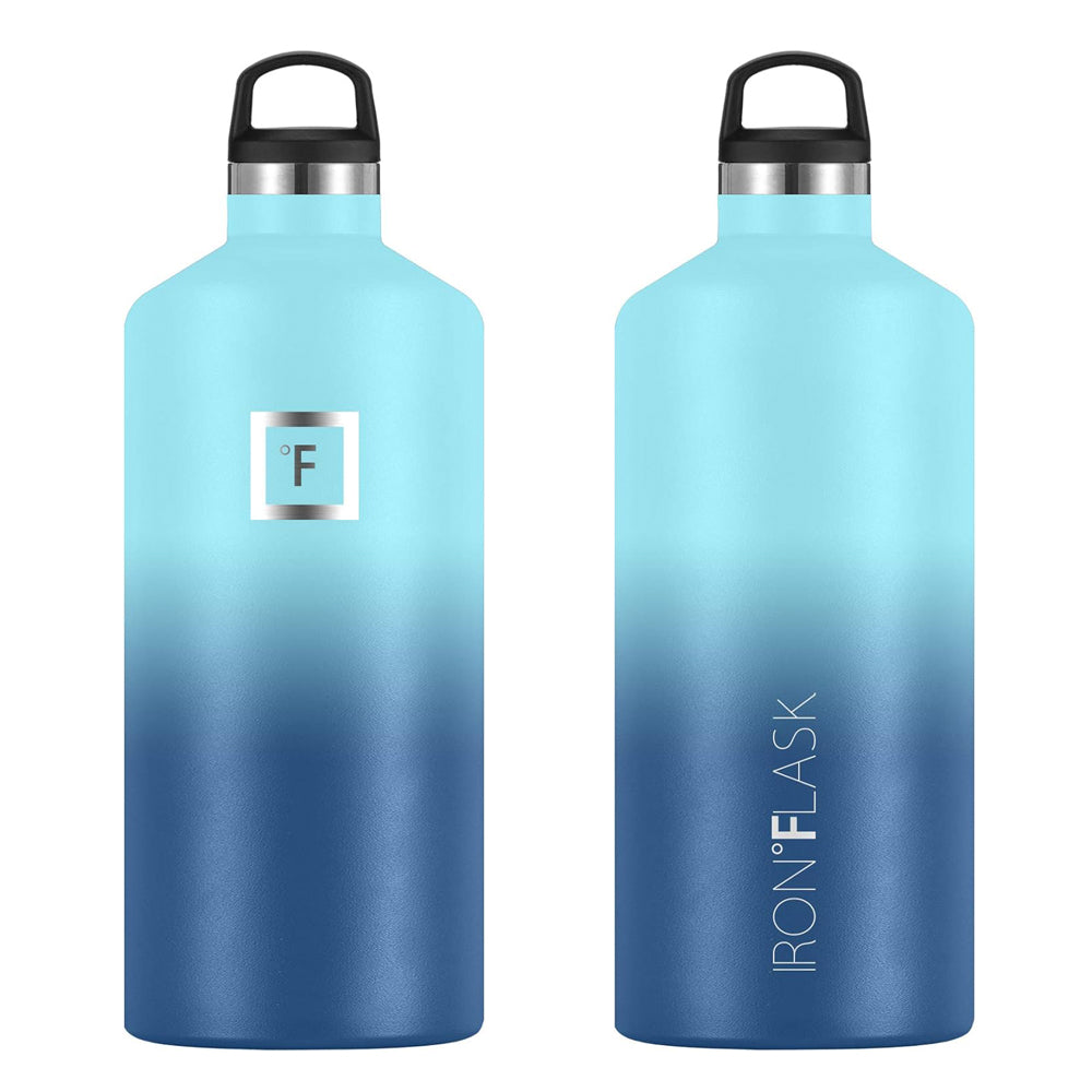 Iron Flask Narrow Mouth Bottle with Spout Lid, Blue Waves, 64oz/1900ml