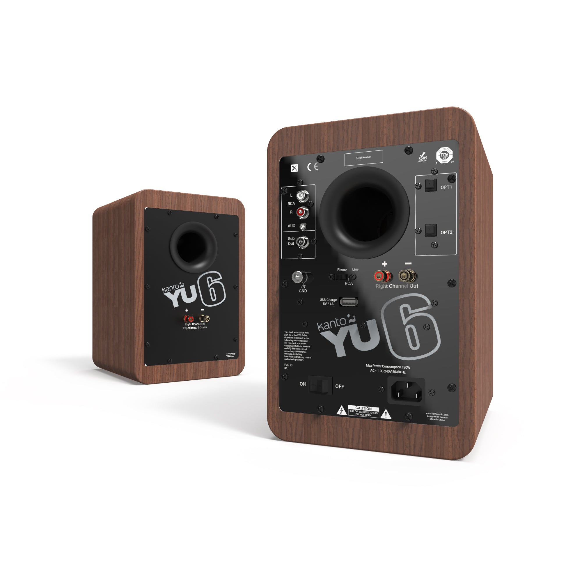 Kanto YU6 200W Powered Bookshelf Speakers with Bluetooth® and Phono Preamp - Pair, Walnut