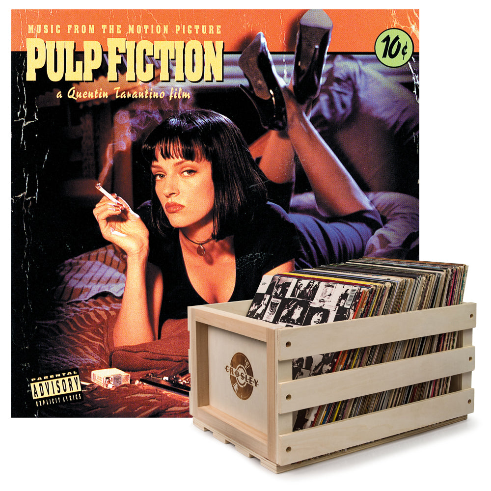 Crosley Record Storage Crate &  Various Artists Pulp Fiction - Vinyl Album Bundle