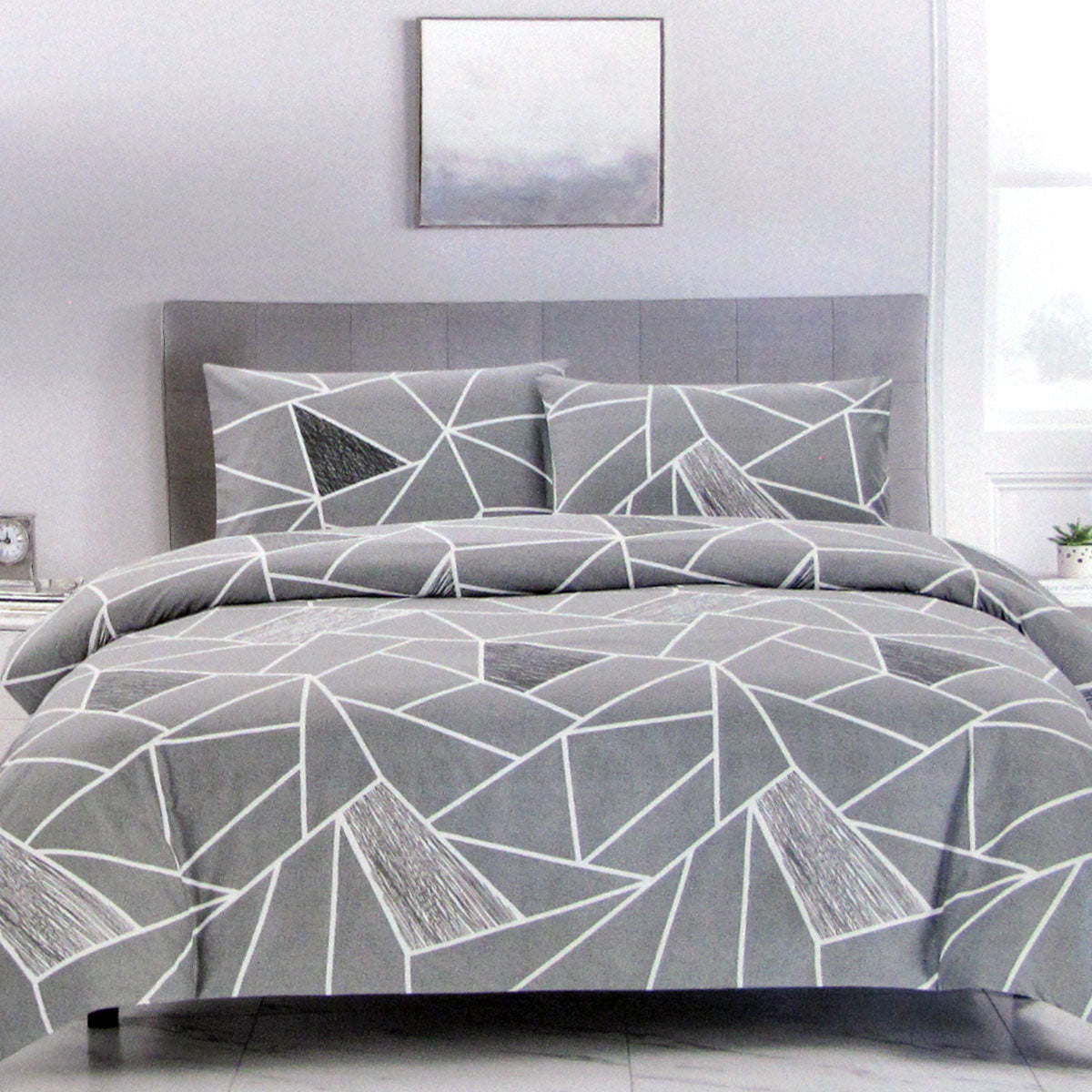 Artex Bentley Grey Quilt Cover Set Geometric Pattern Reversible Printed Microfiber Polyester King