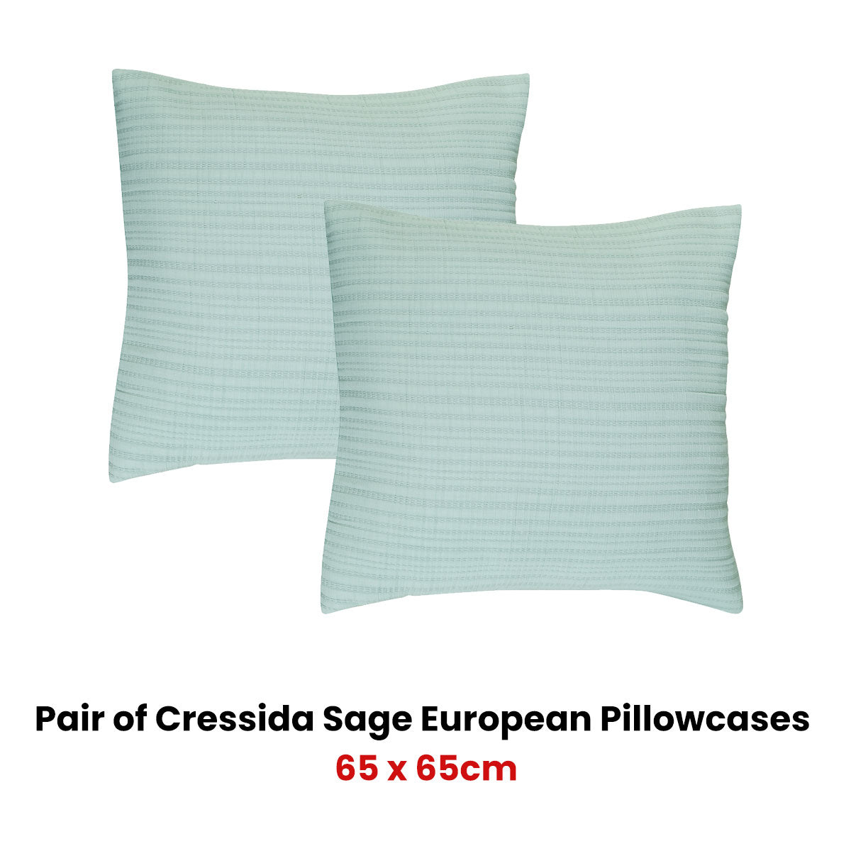 Bianca Pair of Cressida Sage European Pillowcases 65 x 65cm