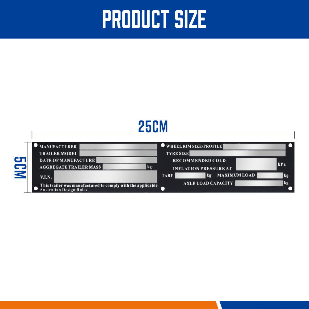 Trailer VIN Number Plate Compliance Pre drilled ID Tag Caravan Boat 250mm AU