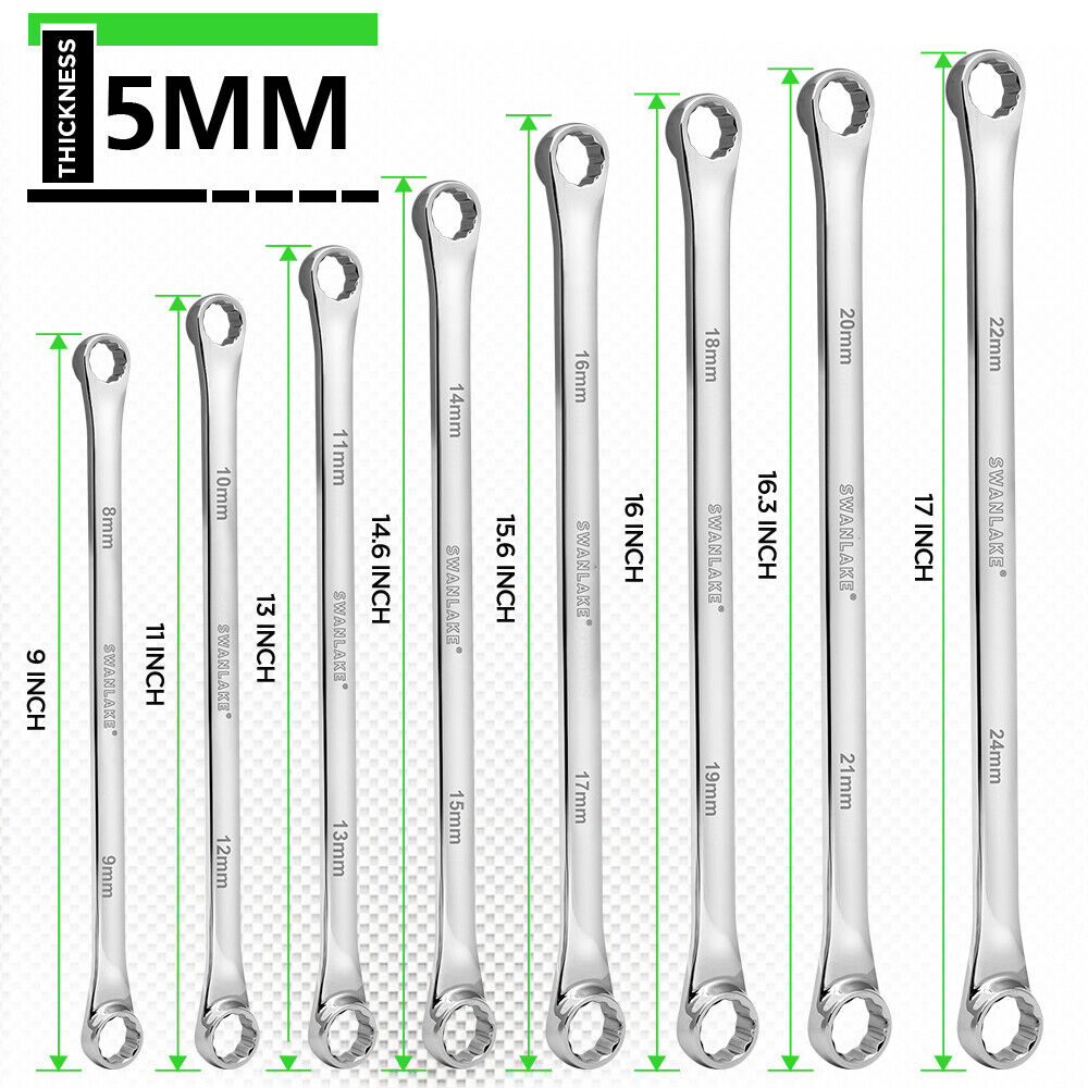 8PC Aviation Spanner Set Extra Long Wrench Double Ring CRV With Bag 8-24mm