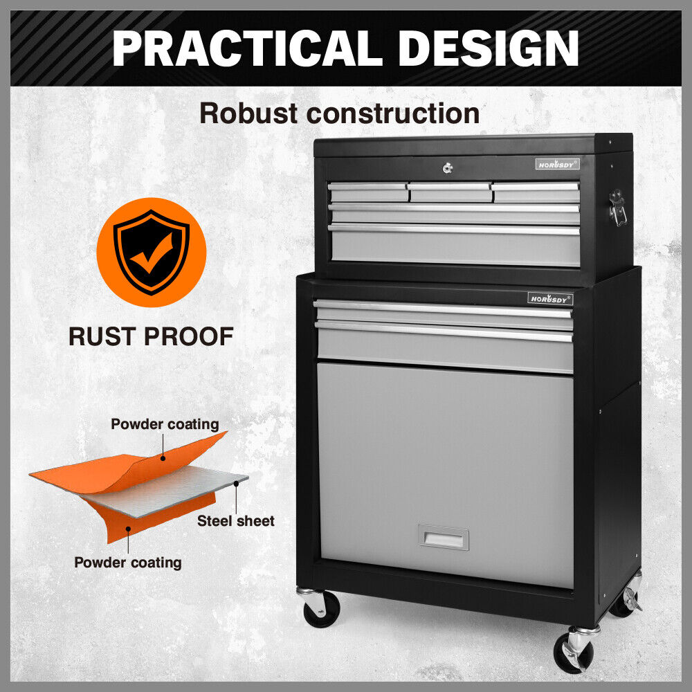 HORUSDY 7 Drawer Tool Box Trolley Cabinet Storage Cart Garage Toolbox Organiser