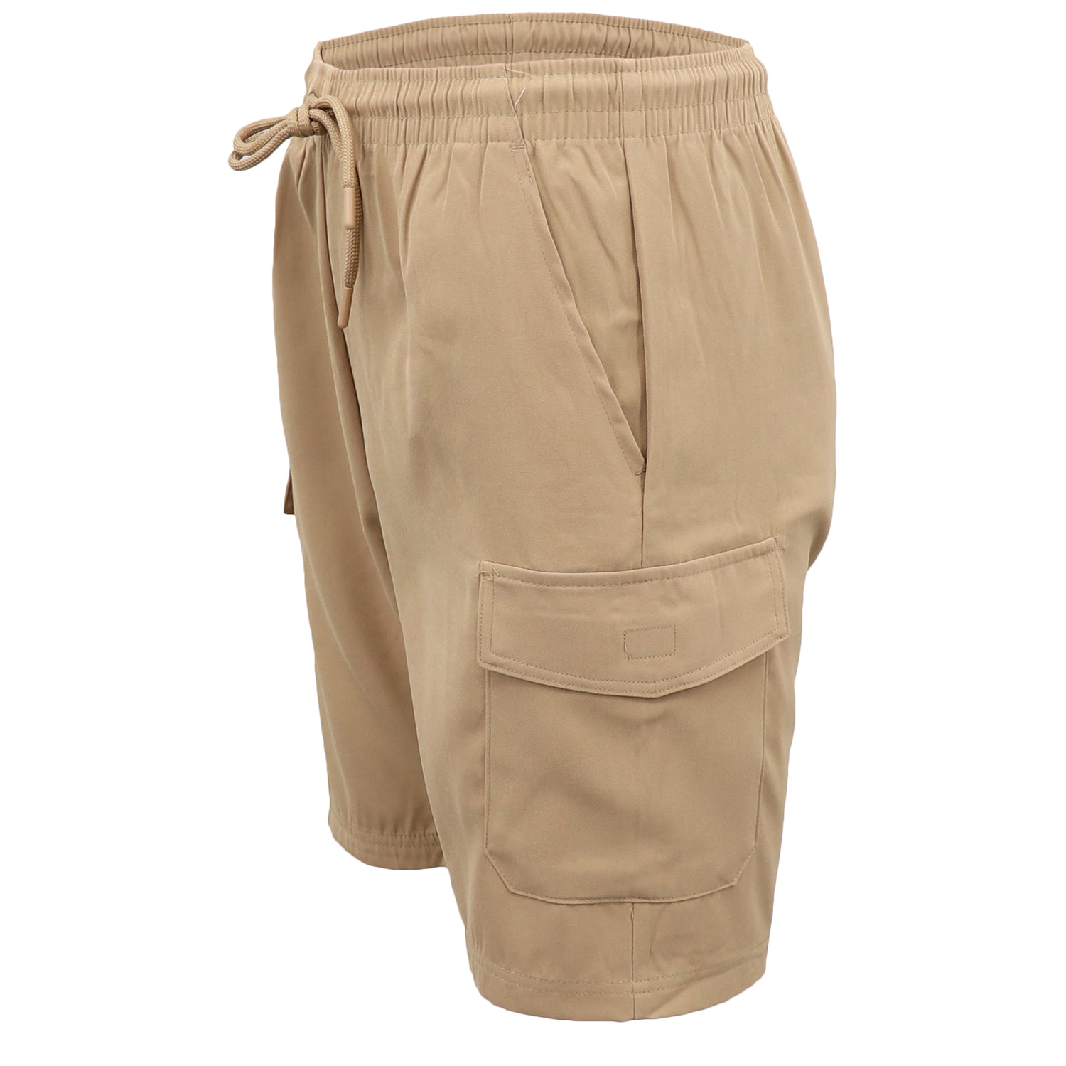 Men's Cargo Shorts 4 Pockets Cascual Work Trousers Active Pants Elastic Waist, Khaki, XS