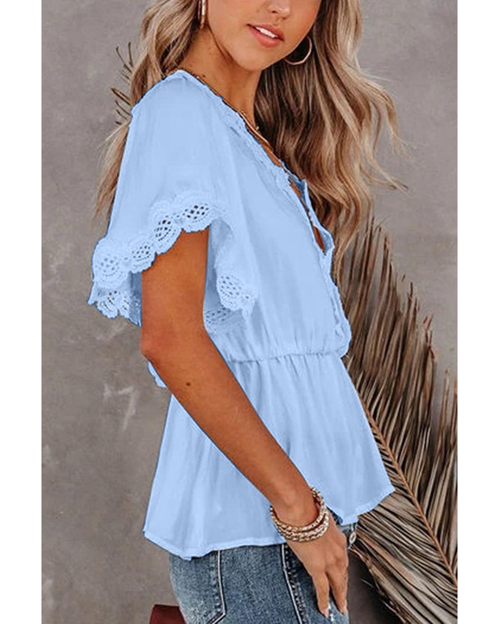 Azura Exchange Lace Splicing V Neck Blouse - XL