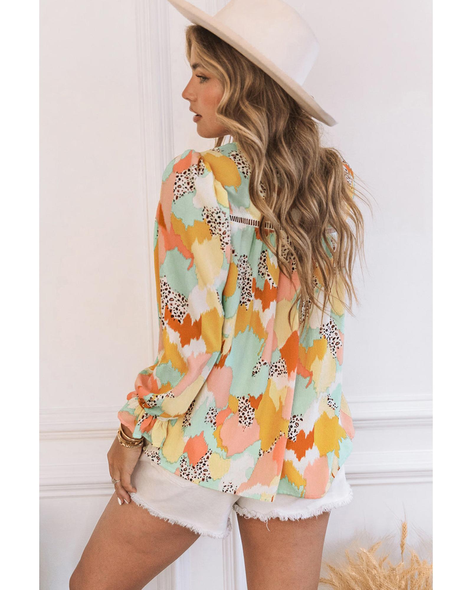 Azura Exchange Abstract Printed Long Sleeve Blouse - M