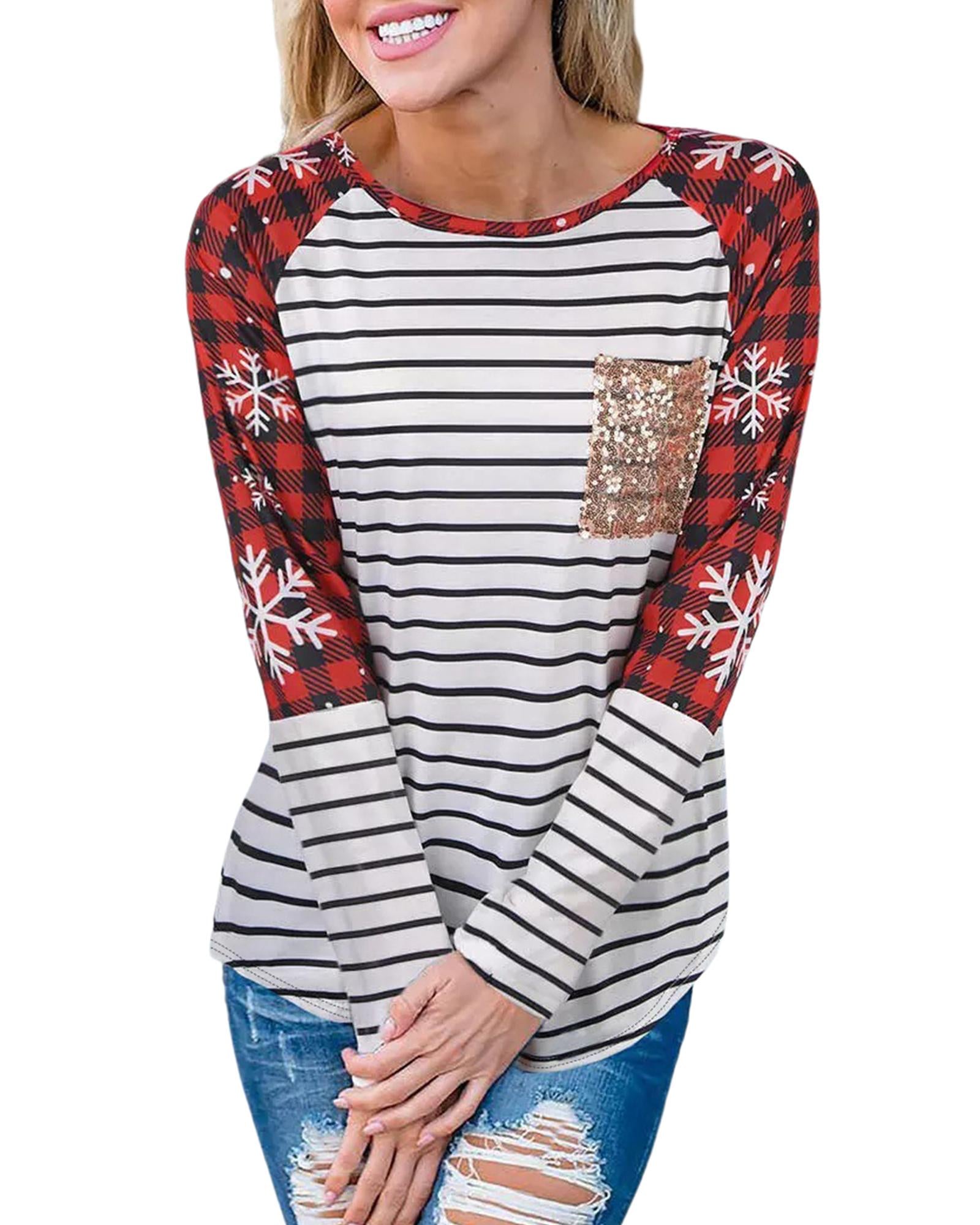 Azura Exchange Christmas Striped Patchwork Long Sleeve Top - M