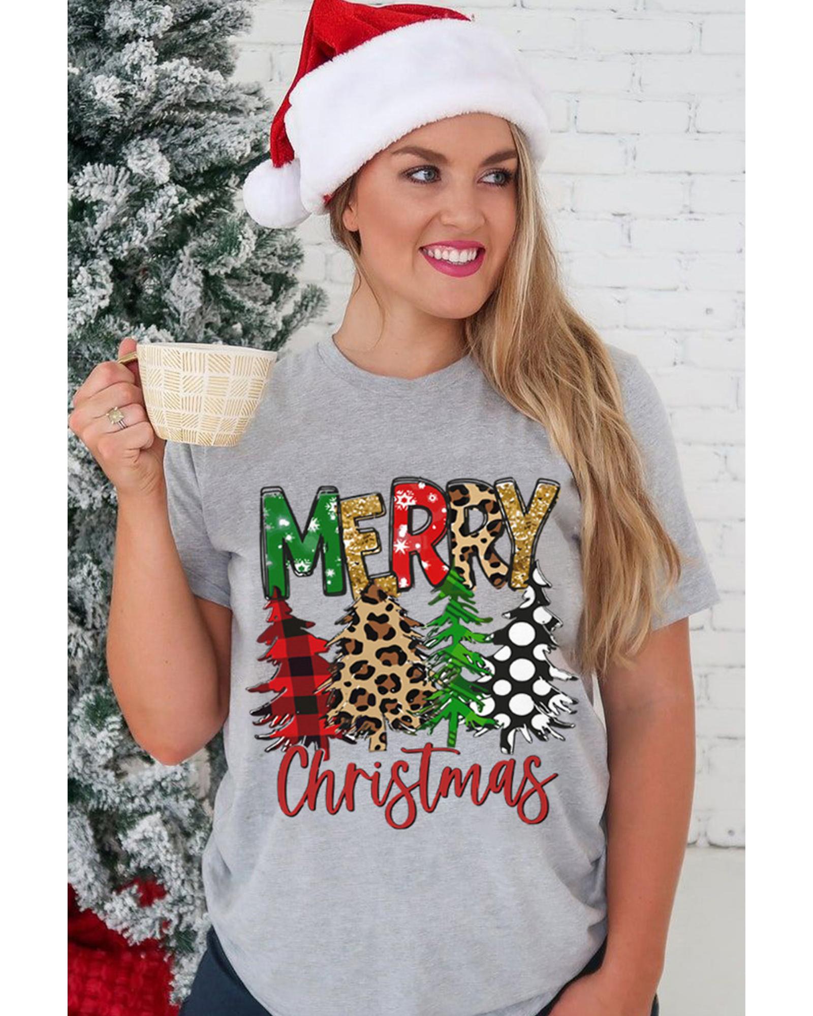 Azura Exchange Christmas Tree Pattern Crew Neck Graphic Tee - M