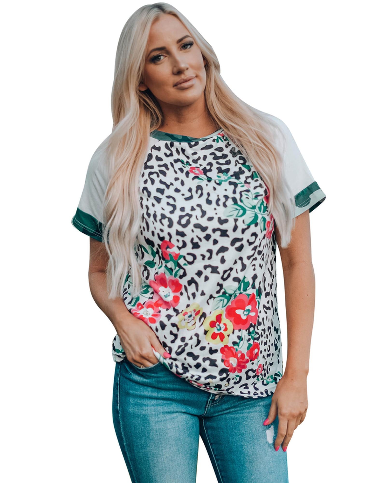 Azura Exchange Floral Camouflage Raglan Sleeve T-shirt - 2XL