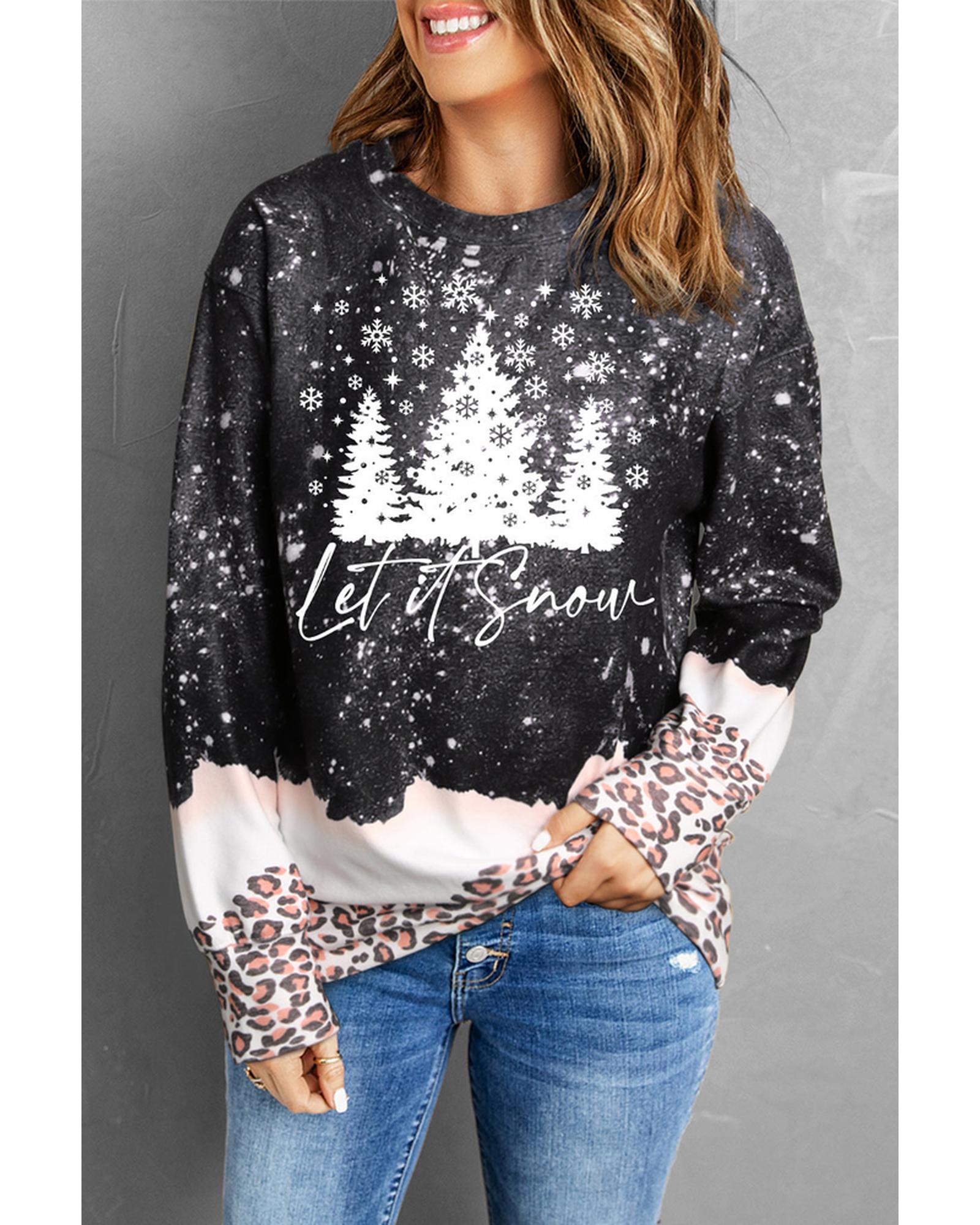 Azura Exchange Christmas Graphic Leopard Bleached Sweatshirt - S