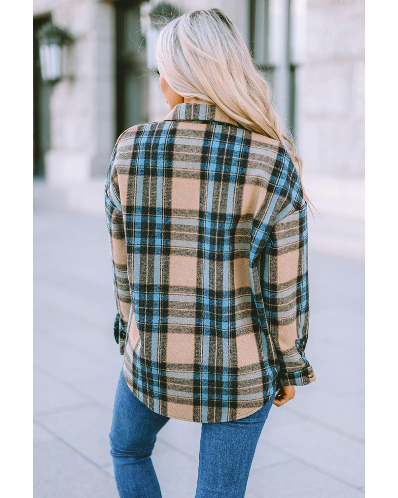 Azura Exchange Color Block Plaid Shirt with Buttoned Details - S