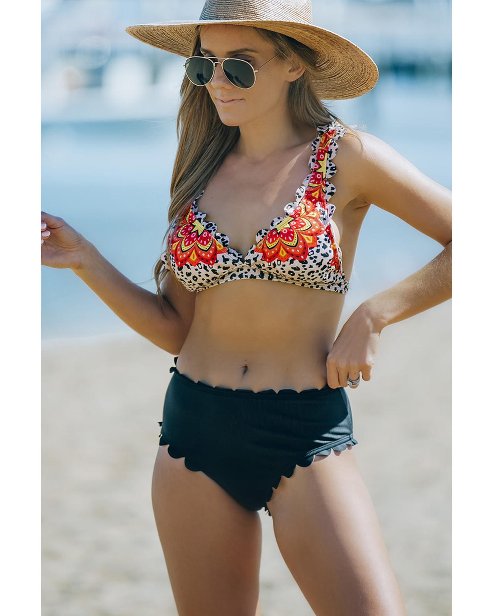 Azura Exchange High Waist Floral Leopard Bikini - S