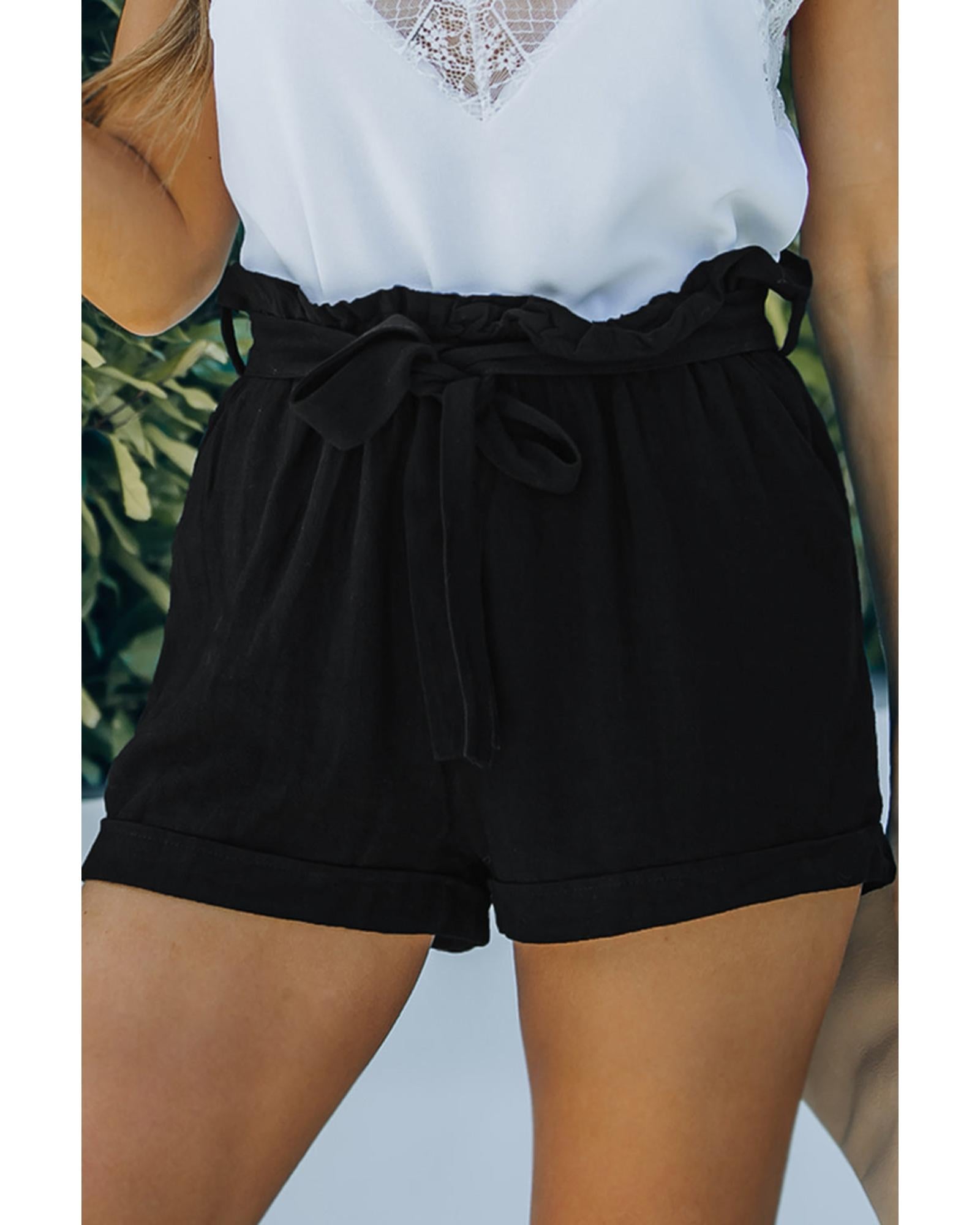 Azura Exchange Paper Bag Waist Cotton Shorts - L