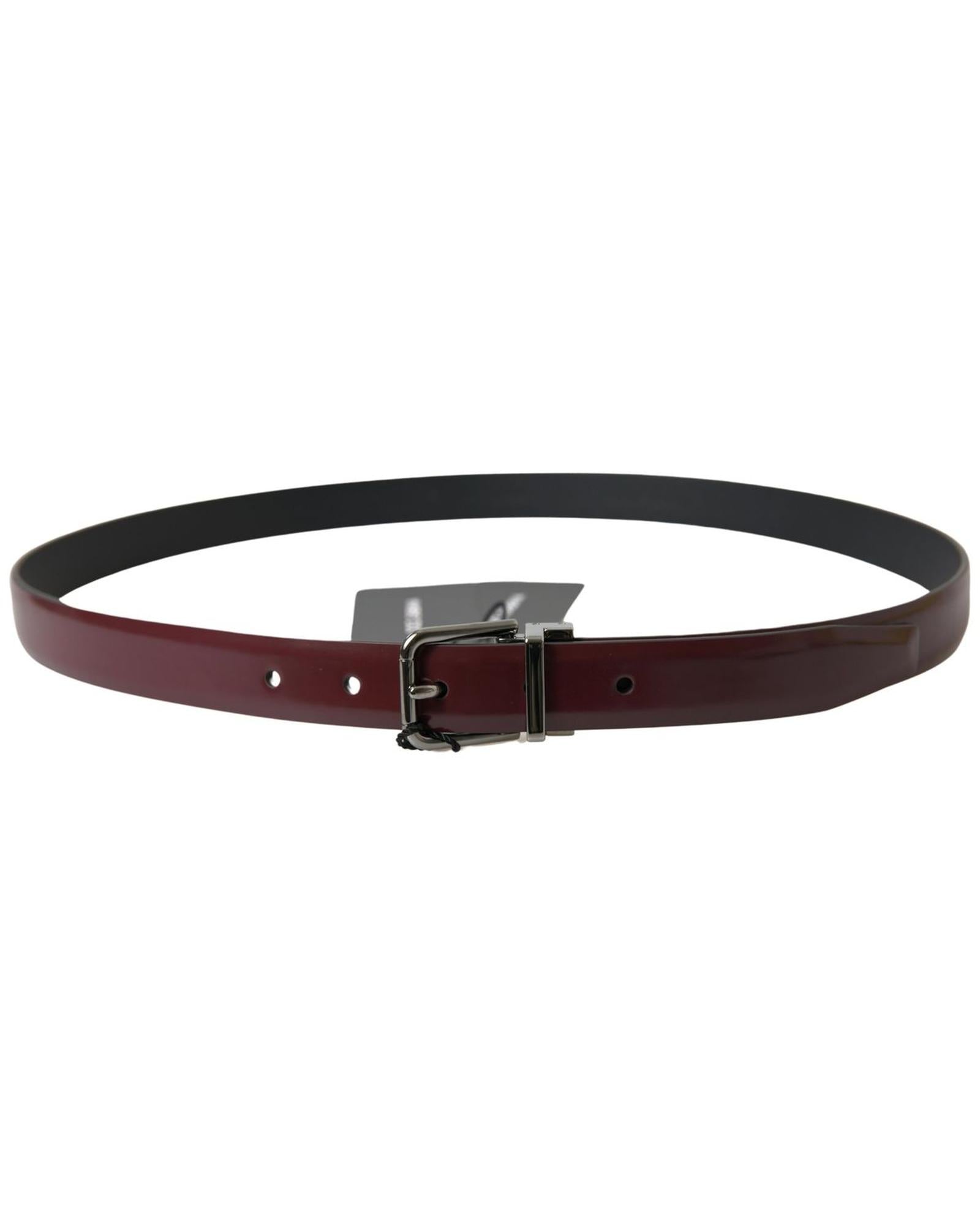 Dolce & Gabbana Men's Bordeaux Leather Silver Metal Buckle Belt - 90 cm