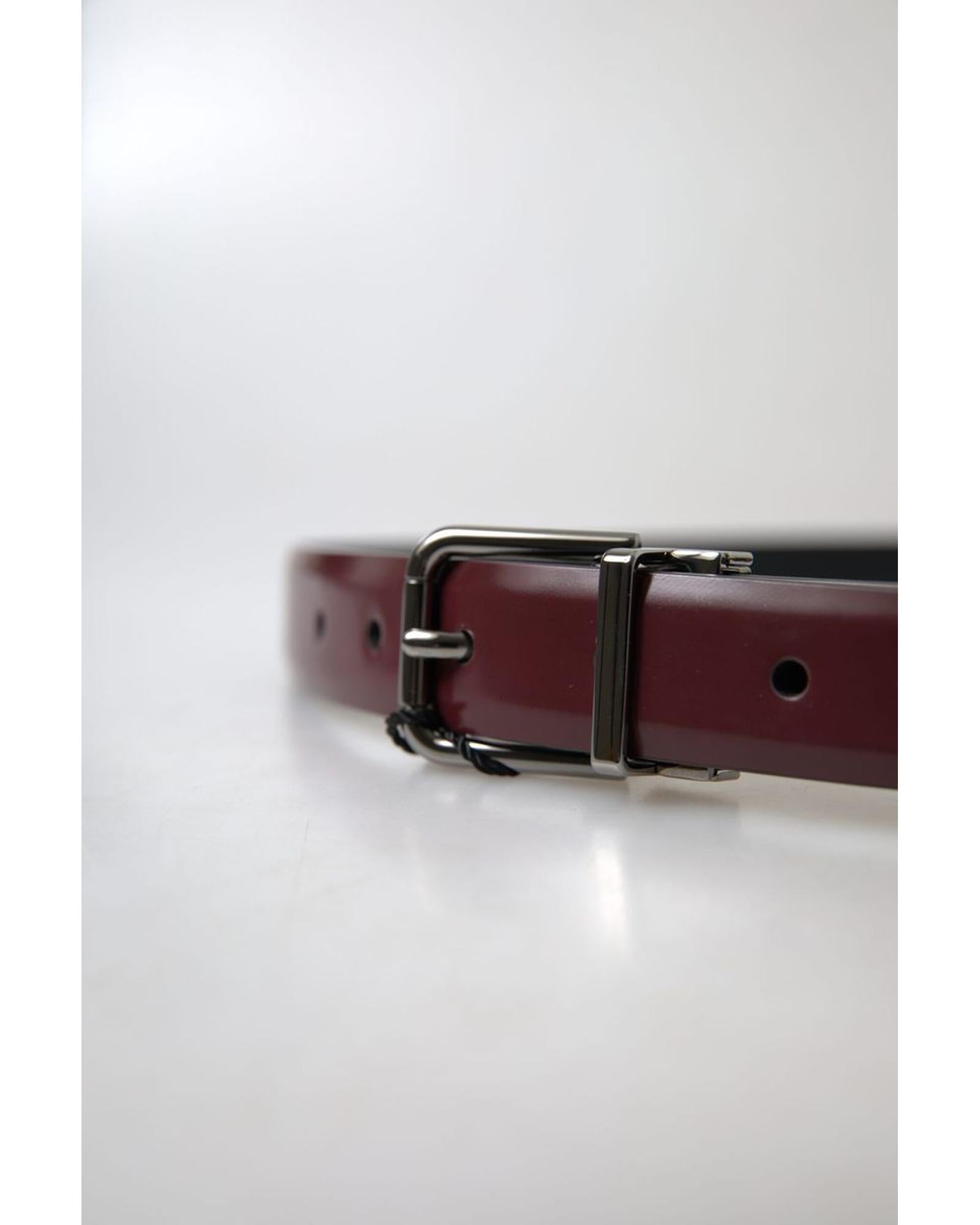 Dolce & Gabbana Men's Bordeaux Leather Silver Metal Buckle Belt - 90 cm