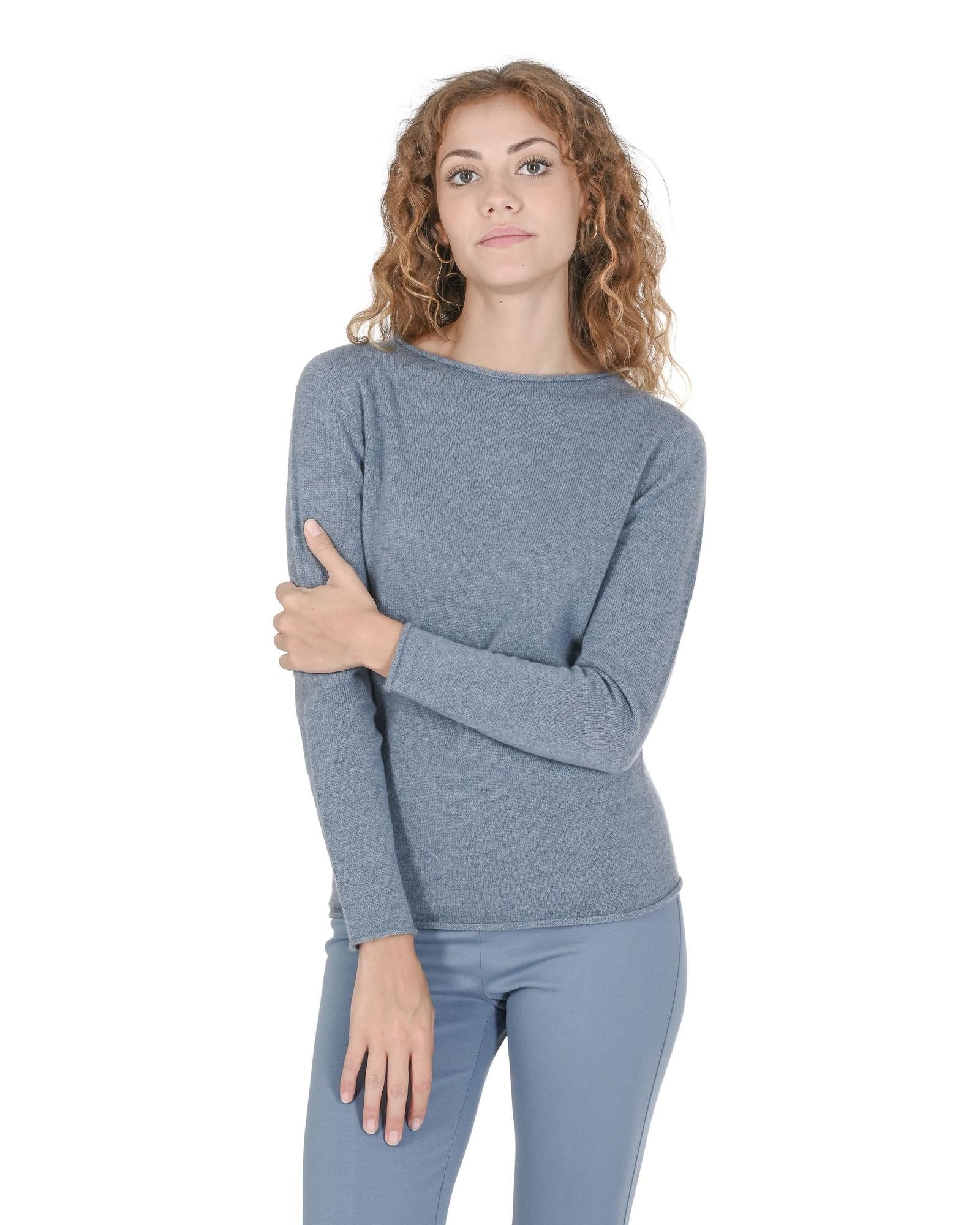 Crown of Edinburgh Cashmere Women's Cashmere Boatneck Sweater - Italian Crafted in Sky blue - S