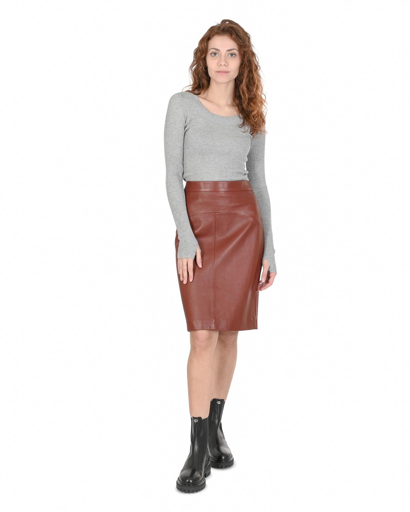 Hugo Boss Women's Lamb Leather Skirt in Brown - 42 EU