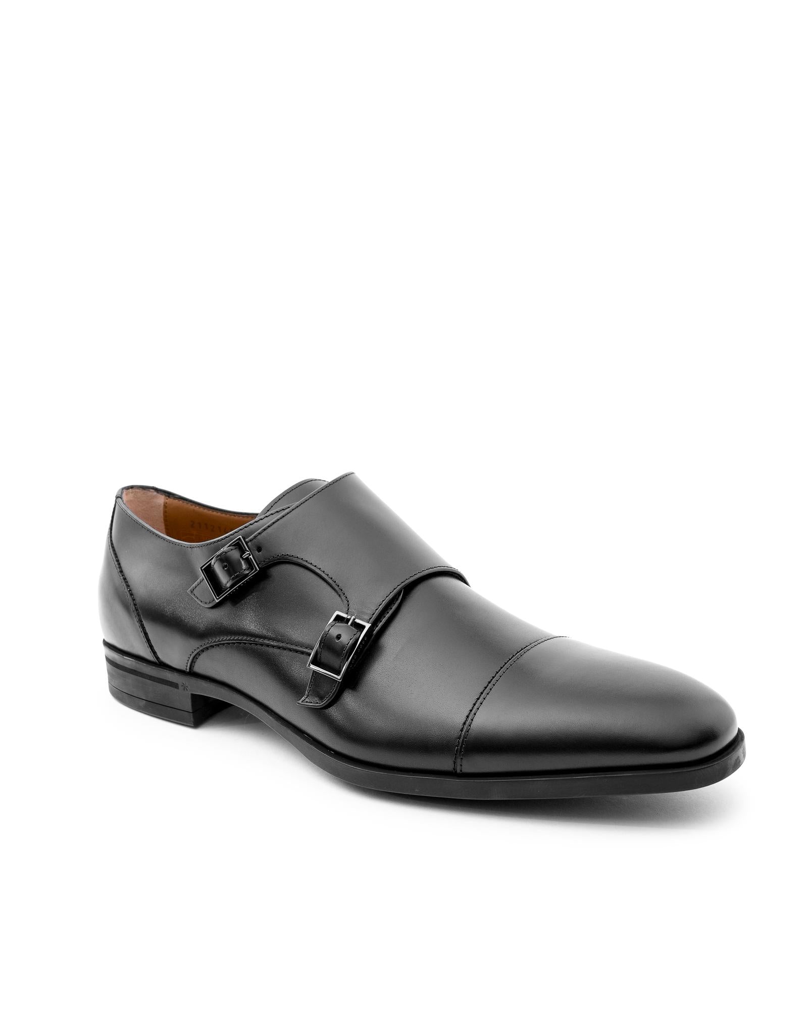 Hugo Boss Men's Black Calfskin Monk Strap Shoes in Black - 11 UK