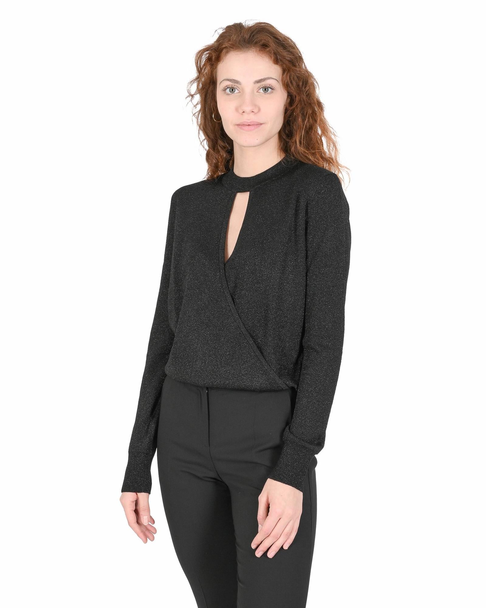 Hugo Boss Women's Black Wool Blend Metallic Sweater in Black - M