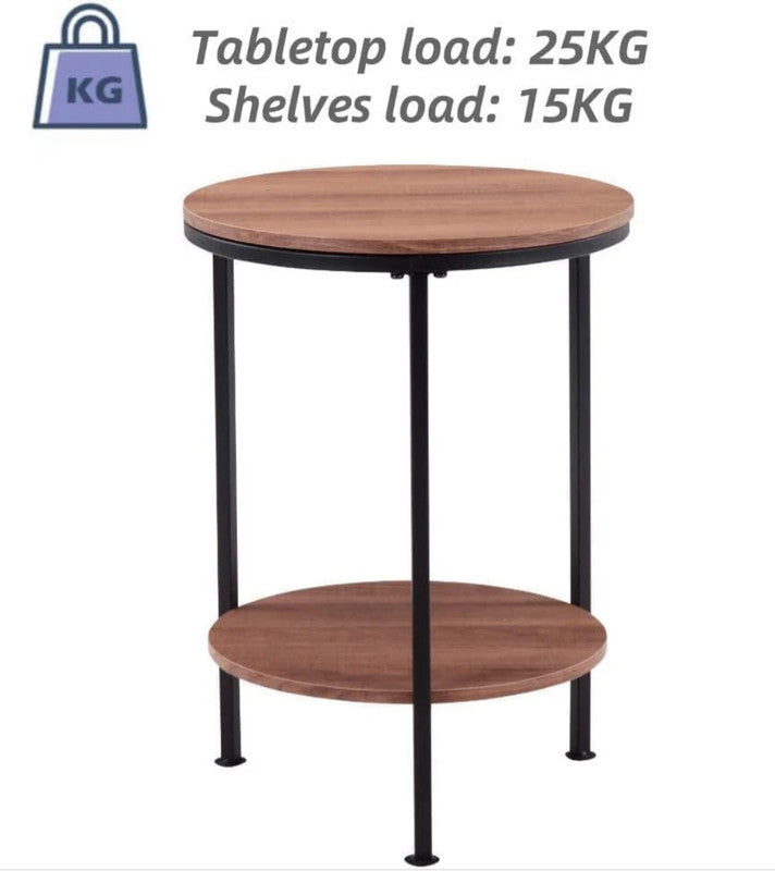 Wooden 2-Tier Side Table/Small Bedside Table/Round Sofa End Table for Living Room, Bedroom