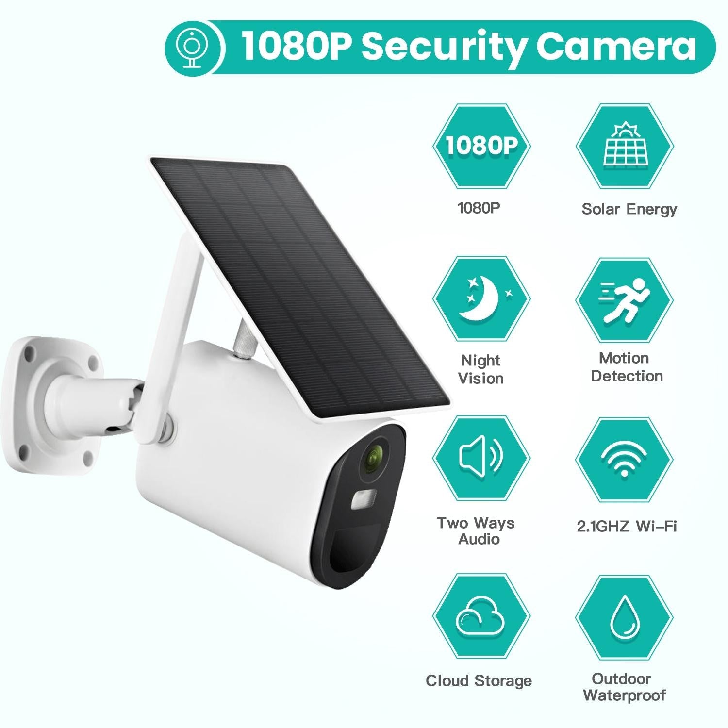 Solar-Powered Wifi Camera 1080P Hd Motion Detection Night Vision 2-Way Audio Tf Card