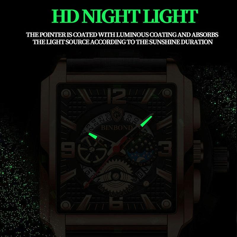 Vintage Square Men Quartz Watch With Multifunction And Luminous Display