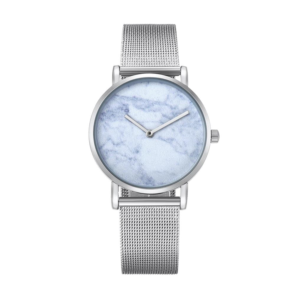 Stylish Women Quartz Watch With Stainless Steel Band - Round Dial Silver Alloy Case - Wa0730C