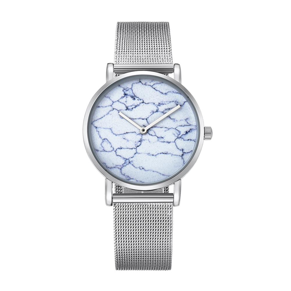 Stylish Women Quartz Watch With Stainless Steel Band - Round Dial Silver Alloy Case - Wa0730D