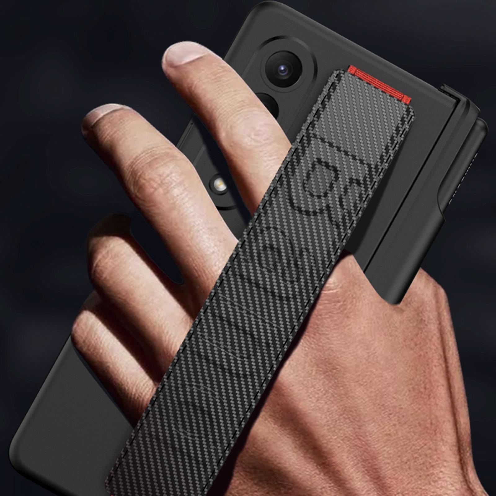 Samsung Galaxy Z Fold 4 Shockproof Magnetic Fold Case With Wrist Strap - Carbon Fibre