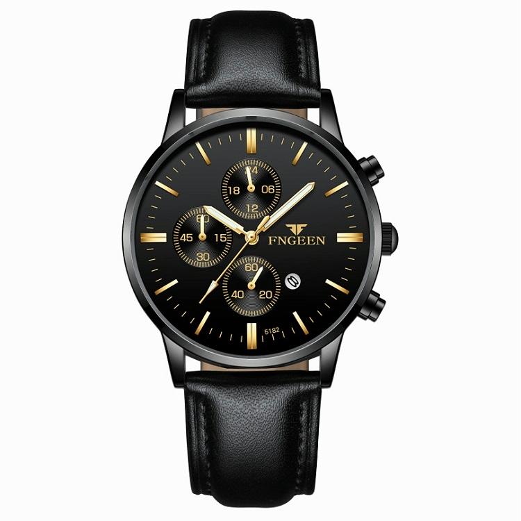 Men Three-Eye Luminous Quartz Watch - Black / Gold