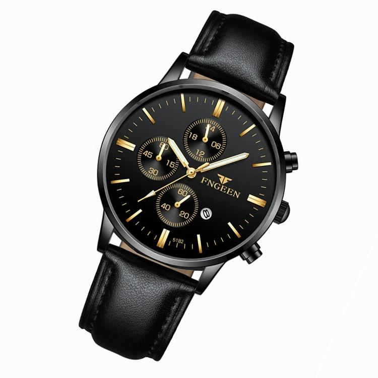 Men Three-Eye Luminous Quartz Watch - Black / Gold