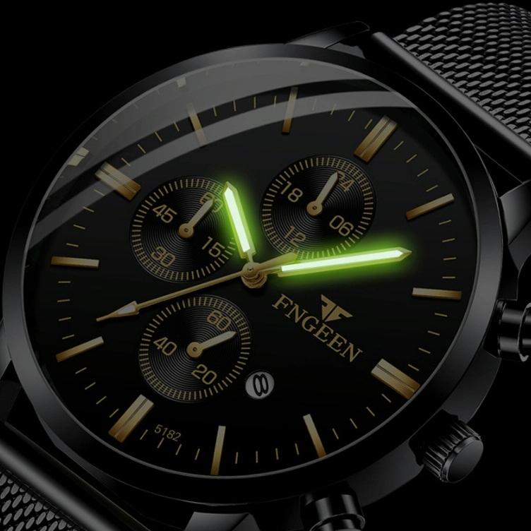 Men Three-Eye Luminous Quartz Watch - Black / Gold