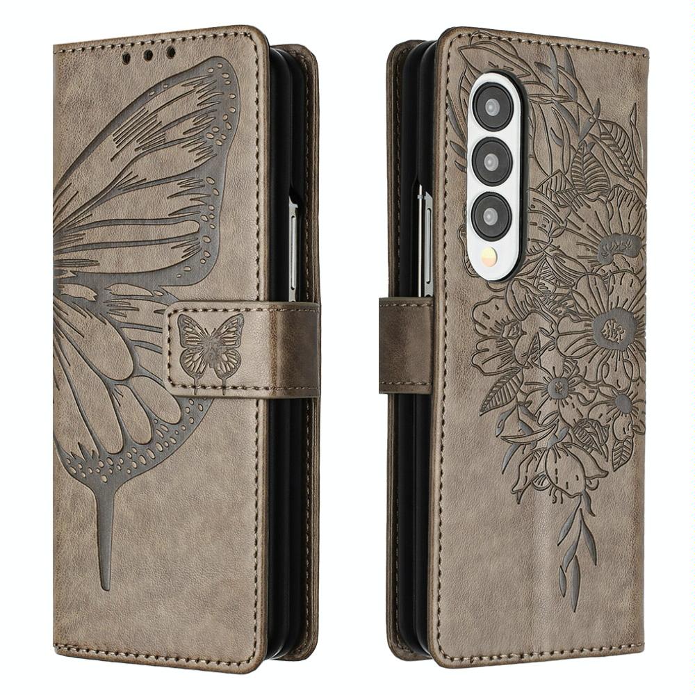 Butterfly Embossed Leather Phone Case - Grey