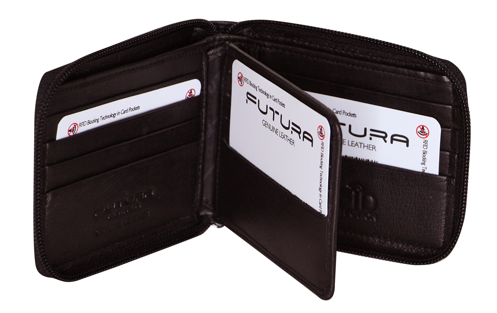 Futura Mens Zip Around Leather Wallet RFID Gift - Black