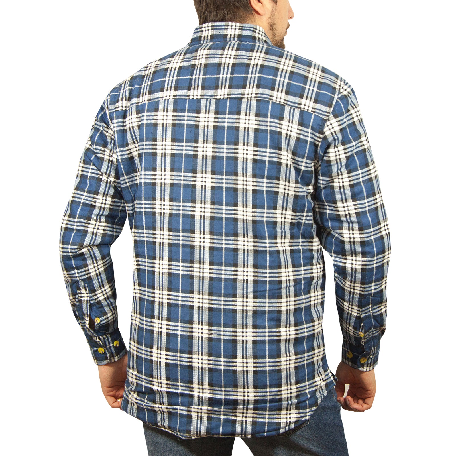 Mens Flannelette Long Sleeve Shirt 100% Cotton Check - Full Placket - Spanish Blue - 6XL