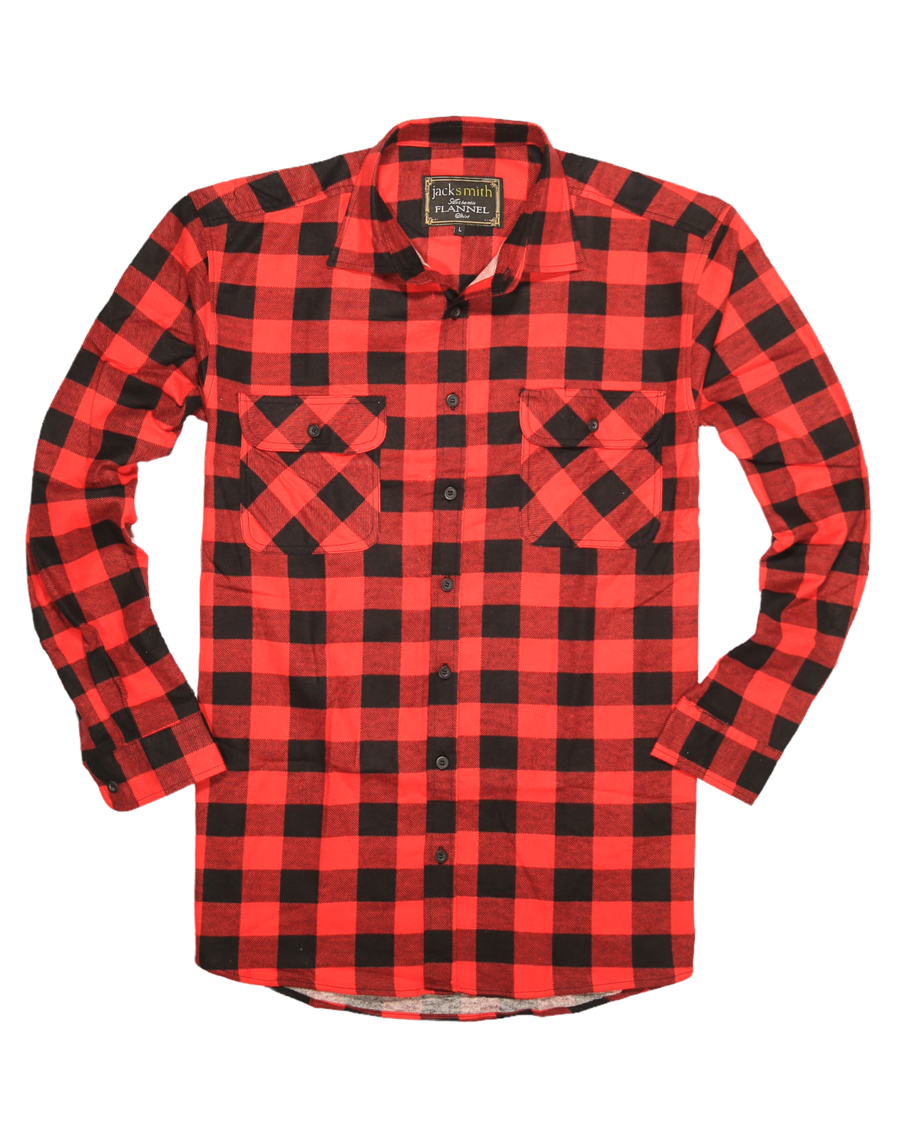 Mens 100% Cotton Flannelette Shirt Long Sleeve Check Authentic Flannel - Red/Black - XXL