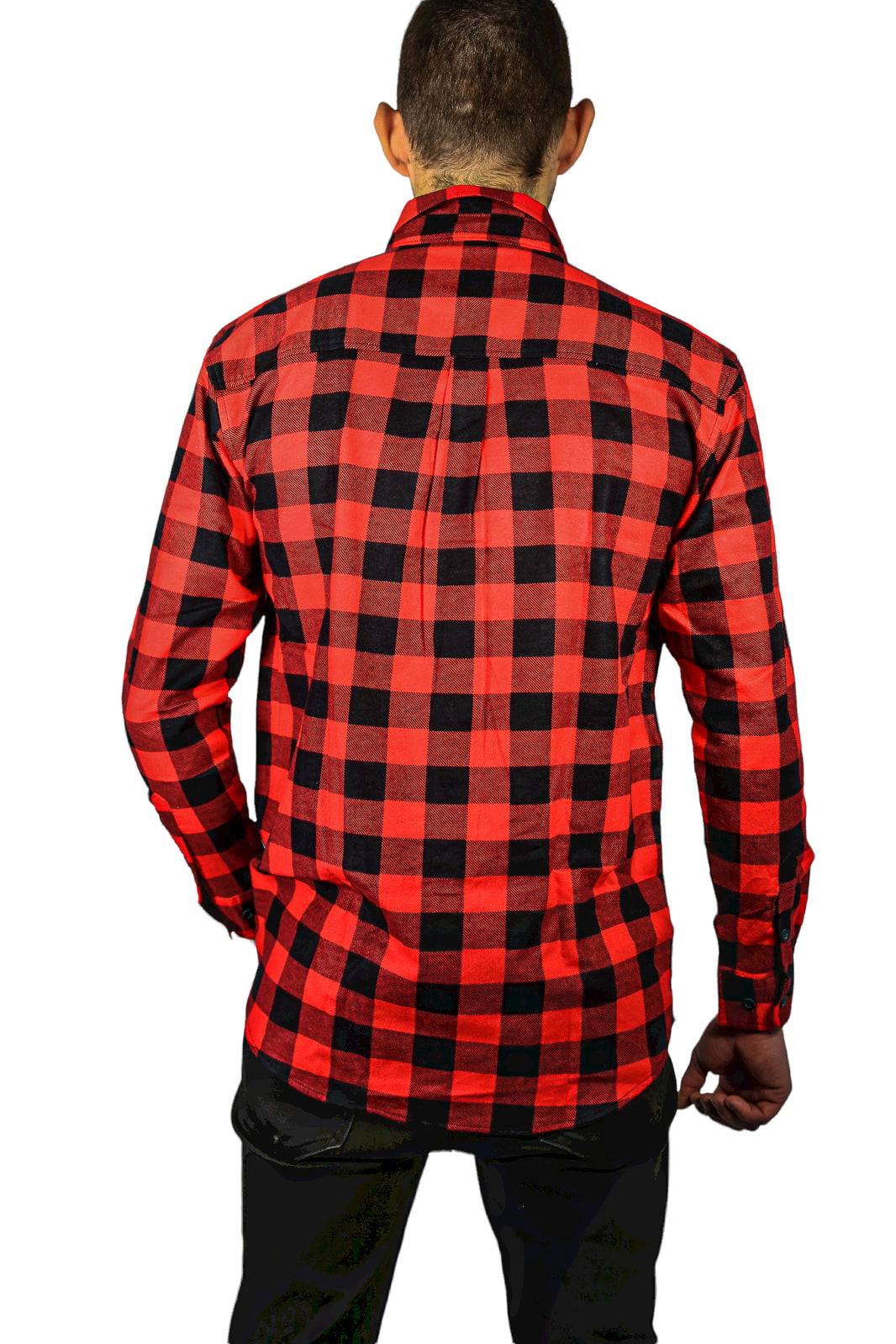 Mens 100% Cotton Flannelette Shirt Long Sleeve Check Authentic Flannel - Red/Black - 6XL